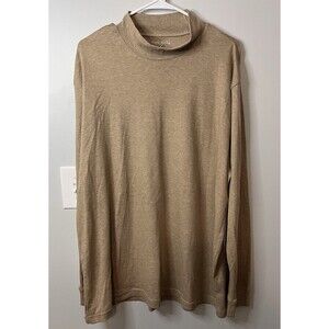 Club Room Mens Long Sleeve Pima Cotton High Neck Shirt Tan XL Made In Egypt